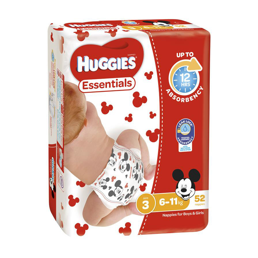 Huggies Essentials Nappies Unisex Size 3 Crawler 6-11kg  52pk