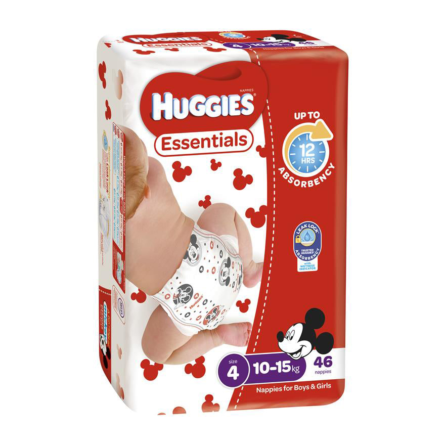 Huggies Essentials Nappies Unisex Size 4 Toddler 10-15kg  46pk