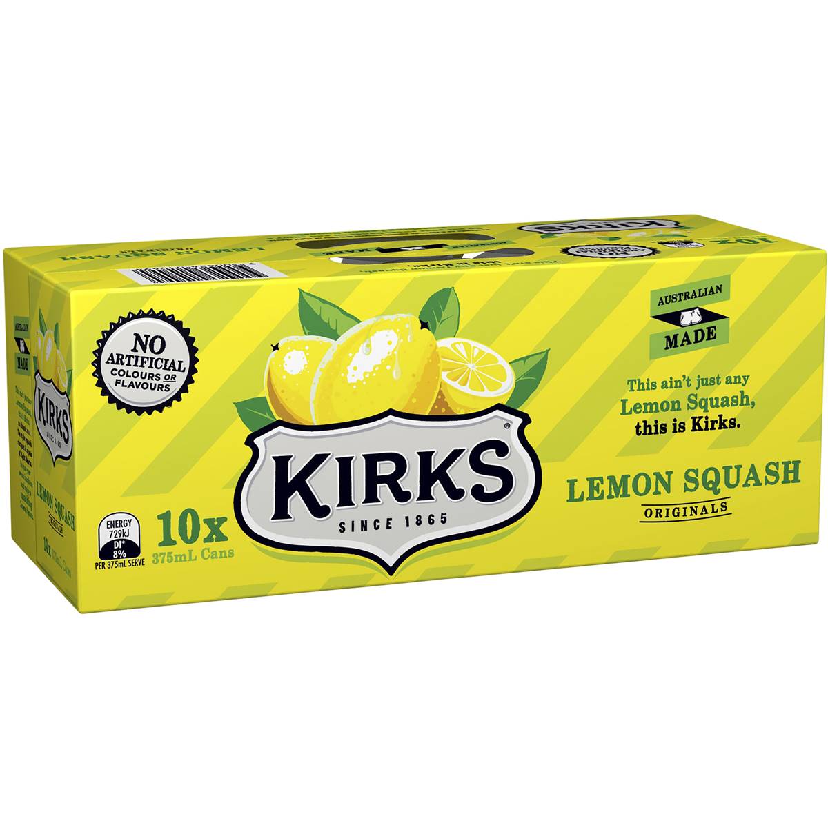 Kirks Lemon Squash Soft Drink Cans 375ml x 10pk