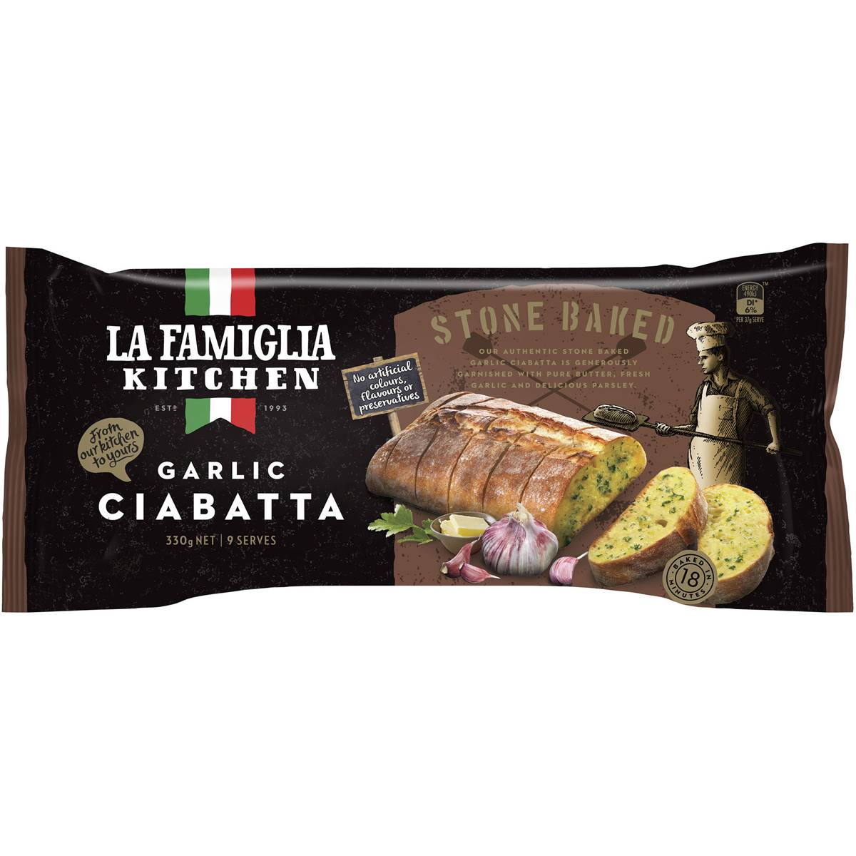 La Famiglia Stone Baked Garlic Bread Ciabatta 330g