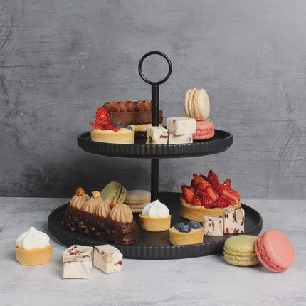 Matte Black Ceramic 2 Tier Serving Platter