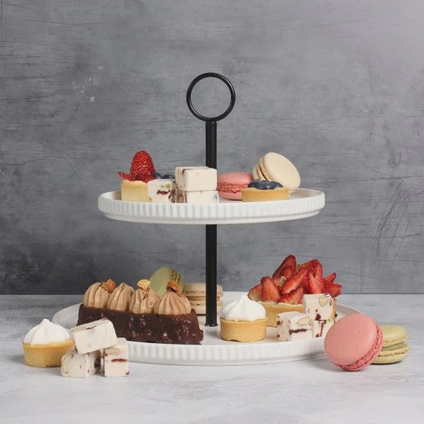 Matte White Ceramic 2 Tier Serving Platter