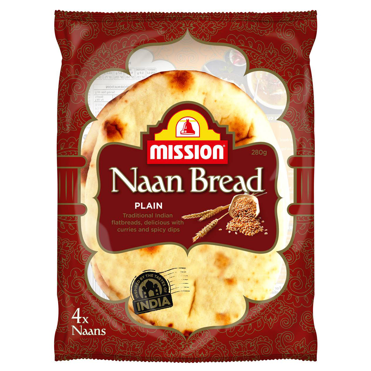 Mission Naan Bread Plain 4pk 280g