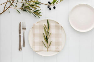 Manor Road Linen (Gingham Natural) Napkins - Dinner