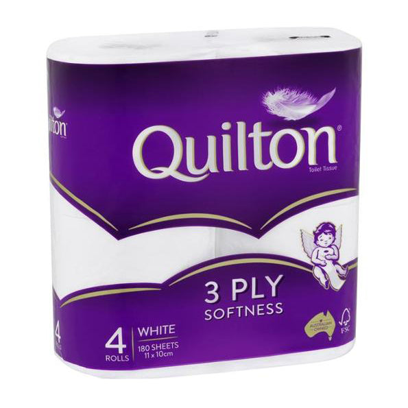 Quilton Double Length Toilet Tissue 3Ply 4pk