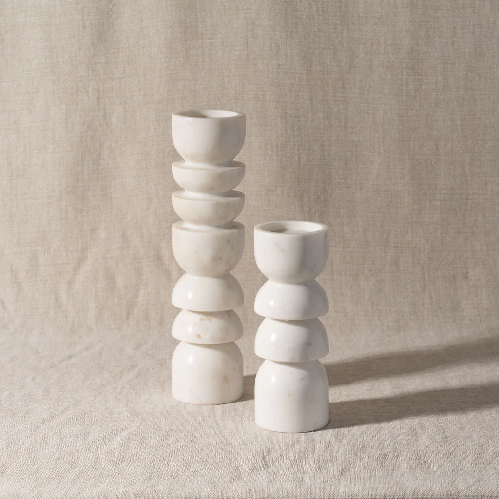 SAARDE Alev White Marble Candle Holder - Small