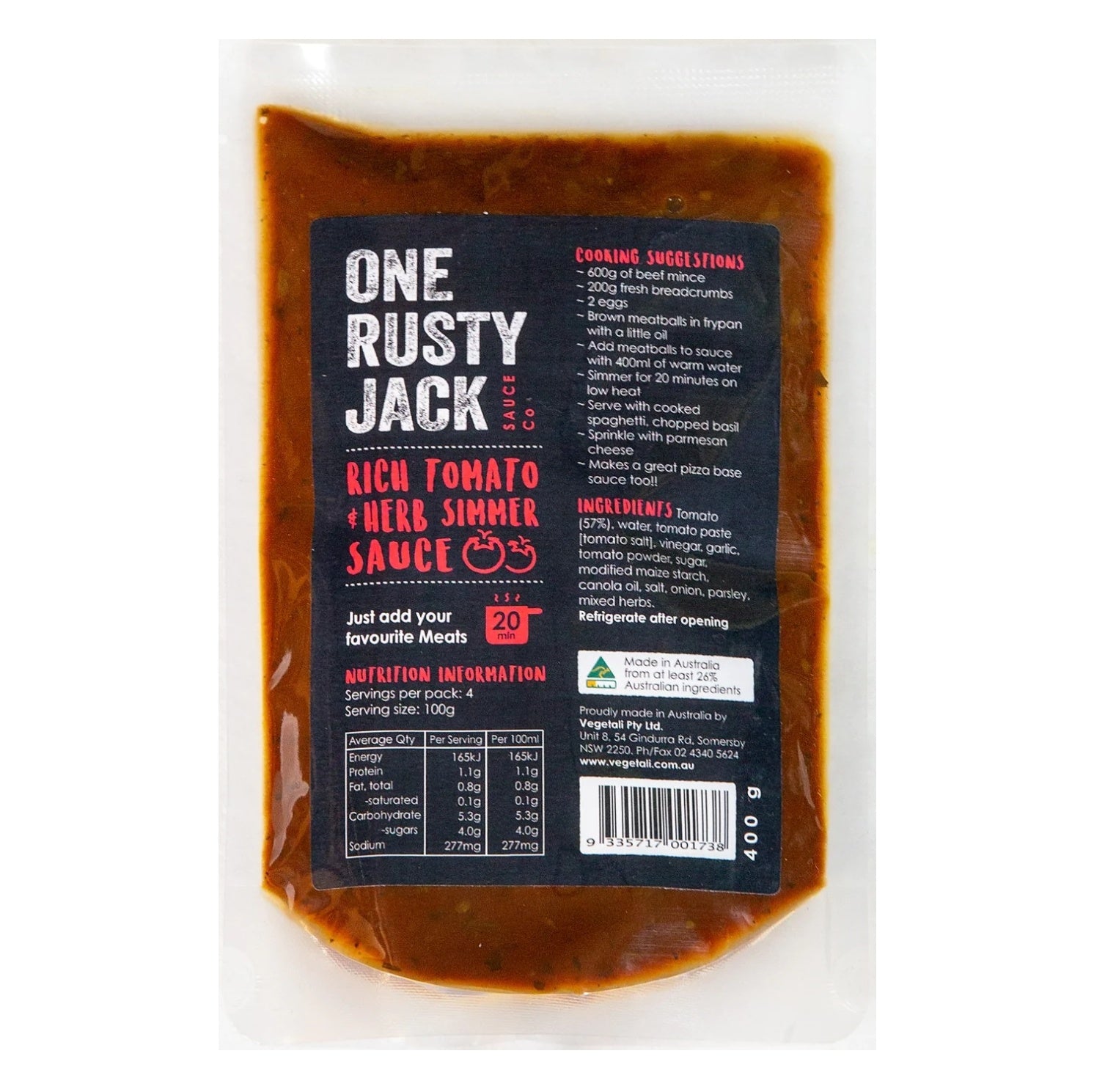 One Rusty Jack Rich Tomato & Herb Simmer Sauce 400g