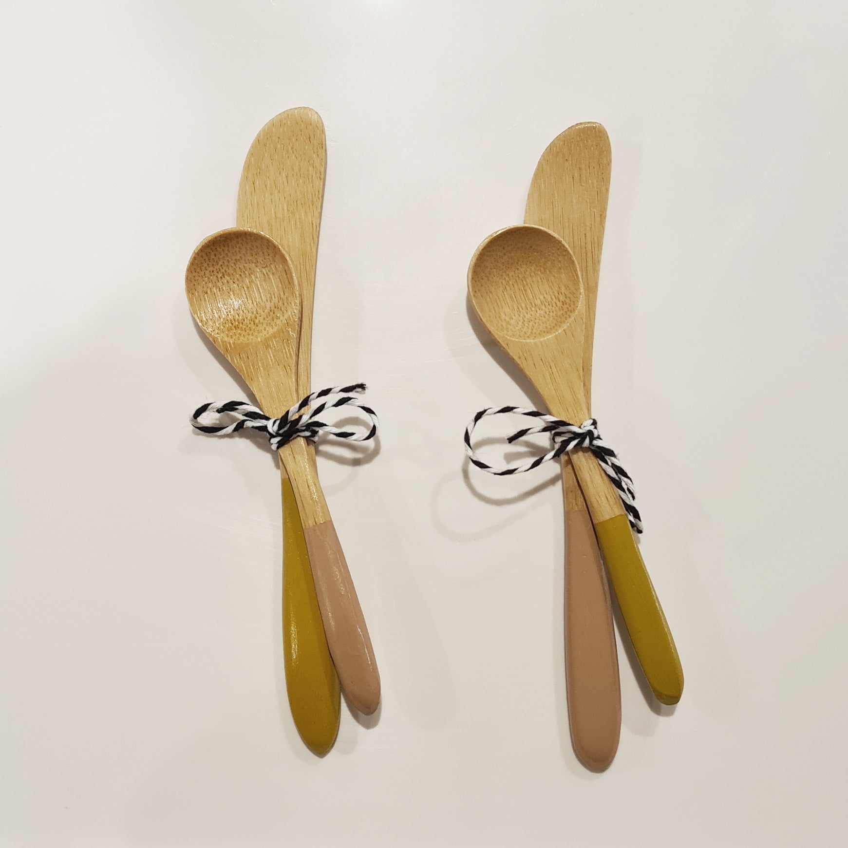 Bamboo Spreader & Spoon Set - Mustard & Pink