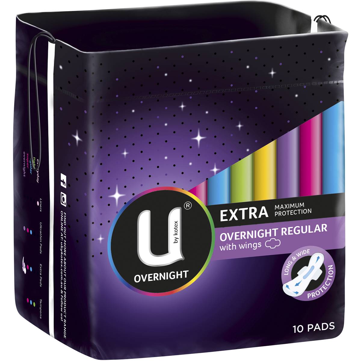 U By Kotex Overnight Regular Wing Pads 10pk